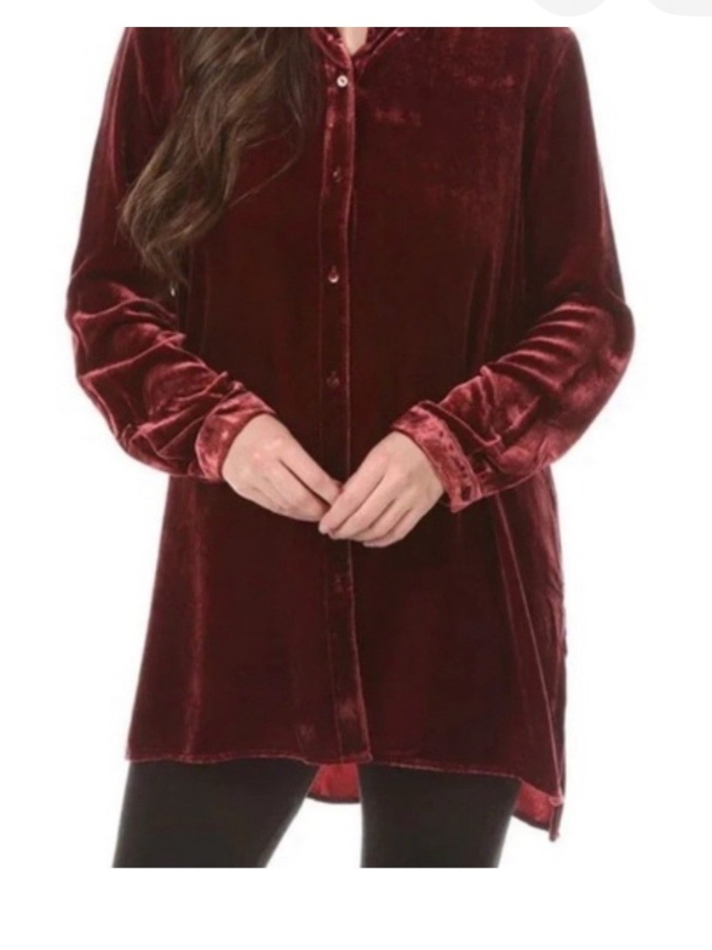 Eileen Fisher silk blend velvet tunic shirt wine maroon deep claret size large